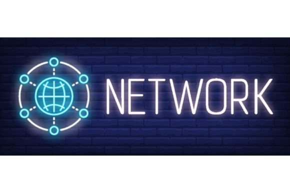 Download Network Neon Text with Global Internet S - Global Collection